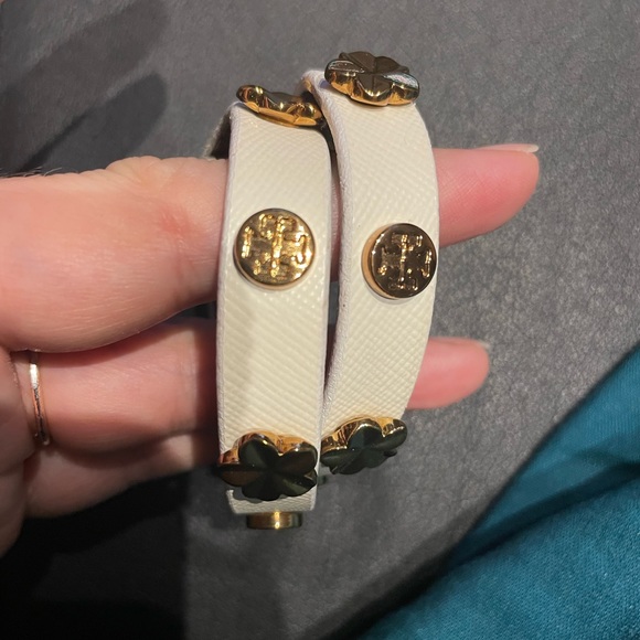 Double Banded Layer Wrap Leather Logo Stud Bracelet Gold Grommet Rivet Hardware - Picture 7 of 12